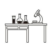 medical tube tests flasks and microscope in laboratory desk line style icon vector