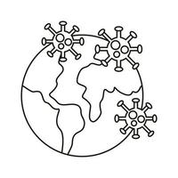 covid19 particles in world planet line style icon vector