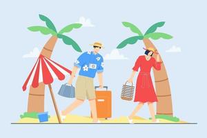 Summer holiday with family at the beach vector illustration scene