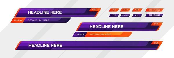 Lower third template Set of TV banners and bars for news and sport channels streaming and broadcasting Collection of lower third for video editing on transparent background vector illustration