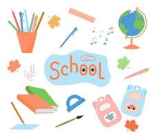 Set of school supplies Back to school Vector illustration Education elements isolated on white background