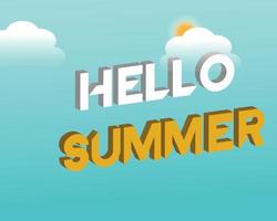 hello summer in 3d background vector