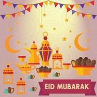 ilustración de fondo de banquete de comida de eid mubarak vector