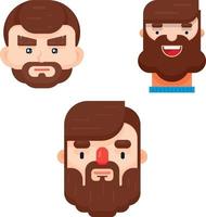 conjunto de tres caras de hombre de diseño plano con diferente peinado y barba vector