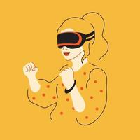 gamer, mujer joven, juego, con, realidad virtual, vrglasses vector