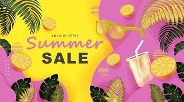 Summer banner template with Tropical leaves