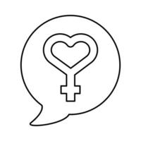 female gender symbol with heart in speech bubble line style icon vector