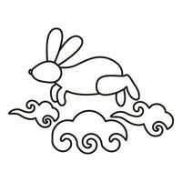 cute little rabbit running in clouds spring animal line style icon vector