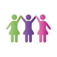 group of female community figures with hands up degradient style icon vector