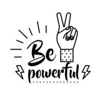 be powerful feminism lettering line style icon vector