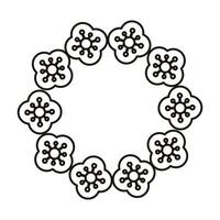 beautiful flowers garden circular frame line style vector