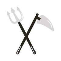 devil trydent fork and scythe flat style icon vector