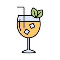 cocktail cup with ice and leafs drink beverage line and fill icon vector