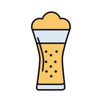 cerveza en vaso con línea de bebida de espuma e icono de estilo de relleno vector