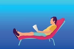 man relaxing in chair reading paper flat illustartion vector