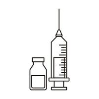 vaccine syringe with drugs bottles line style icon vector