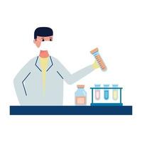 male doctor wearing medical mask woking in laboratory desk flat icons vector