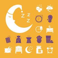 moon and bundle of Insomnia silhouette style icons vector