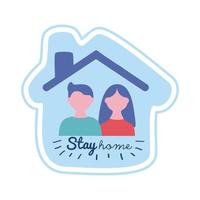 stay home lettering campaign with couple in house vector