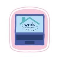work at home lettering campaign in laptop vector