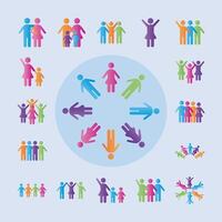 bundle of community and family figures in white background degradient style icons vector