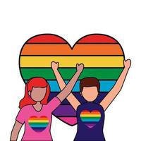 couple gay protest with heart rainbow colors vector