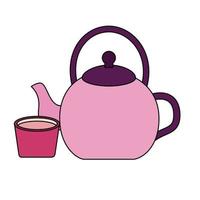 diseño de olla y vaso de té aislado vector