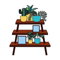 Plants inside pots and furniture vector design