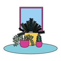 Isolated plants inside pots vector design