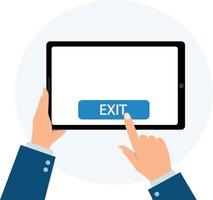 Hand pressing exit button on tablet vector