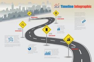 ciudad de infografía de línea de tiempo de mapa de carreteras de negocios diseñado para fondo abstracto. plantilla hito elemento diagrama moderno proceso tecnología digital. gráfico de presentación de datos de marketing. vector