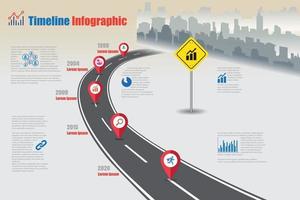 ciudad de infografía de línea de tiempo de mapa de carreteras de negocios diseñado para fondo abstracto. plantilla hito elemento diagrama moderno proceso tecnología digital. gráfico de presentación de datos de marketing. vector