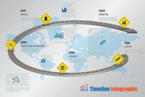 Señales de tráfico de negocios mapa infografía de línea de tiempo diseñada para fondo abstracto. plantilla hito elemento diagrama moderno tecnología de proceso marketing digital presentación de datos gráfico vector