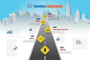 ciudad de infografía de línea de tiempo de mapa de carreteras de negocios diseñada para hito de plantilla de fondo abstracto. elemento diagrama moderno tecnología de proceso marketing digital presentación de datos gráfico vector