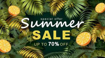 Summer banner template with Tropical leaves vector