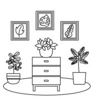 Plants inside pots and furniture vector design