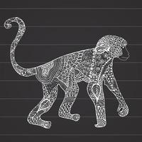 Boceto dibujado a mano ornamental de la ilustración de vector de mono con adorno en pizarra