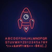 Space rocket neon light icon vector