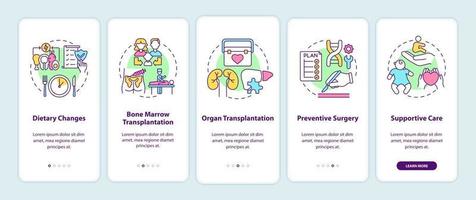 Tratamiento de enfermedades genéticas incorporación de la pantalla de la página de la aplicación móvil con conceptos vector