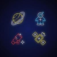 Astronautic neon light icons set vector