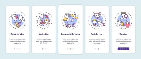 Top ear conditions onboarding mobile app page screen with concepts vector