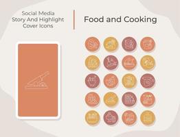 Food and cooking social media story and highlight cover icons set vector