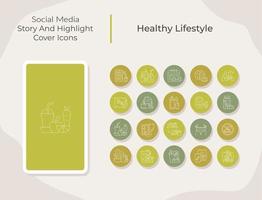 Healthy lifestyle social media story and highlight cover icons set vector