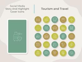 Travel and tourism social media story and highlight cover icons set vector