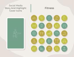 Fitness social media story and highlight cover icons set vector