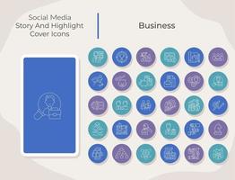 Business social media story and highlight cover icons set vector