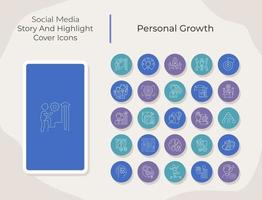 Personal growth social media story and highlight cover icons set