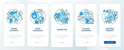 Main company core values onboarding mobile app page screen with concepts vector