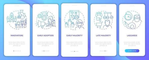 Product acceptors classification onboarding mobile app page screen with concepts vector