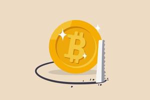 Cryptocurrency market drop bitcoin collapse and crypto coin price crisis trading trap or pitfall concept thief sawing the floor to make bitcoin collapse falling down vector